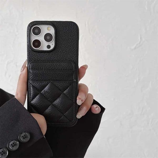 Lingge Wallet Card Slot Luxury Solid Color Leather Phone Case For iPhone 16 Pro Max E 14 11 12 13 15 Pro Max Mini Bumper Cover J260609