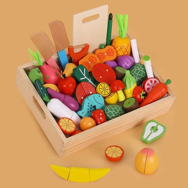 Toddler fruit cutting kitchen toy pretend play simulation fruit and vegetable cutting fun set with magnetic pieces L260609