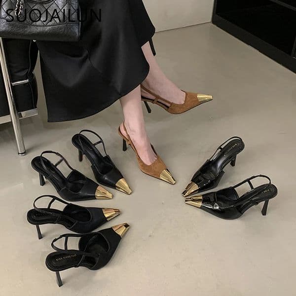 SUOJIALUN Women Sandal Fashion Mix Color Ladies Eelgant Outdoor Dress Slingback Shoes Thin High Heel Sexy Pumps S 260609