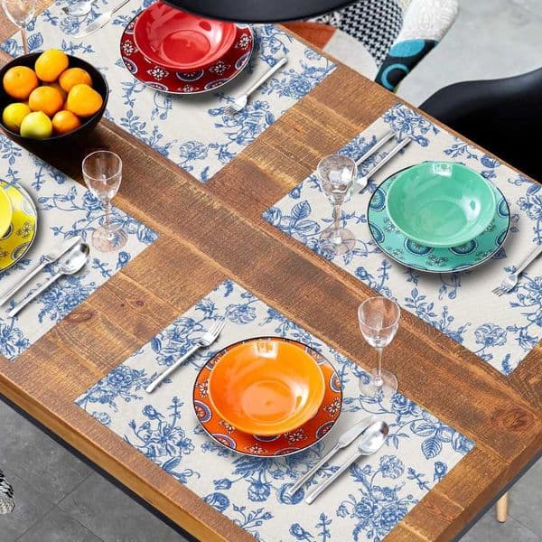 Blue Floral Placemats Flower Blue NonSlip Heat Resistant Place Mats Spring Summer Linen Table Mat for Kitchen Dining Party Decor J260609