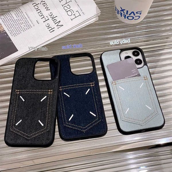Denim Card Slot 17 Pro Max Phone Case Compatible with iPhone 16 Full Coverage Leather 15 Embroidery 14 Hard Case L260609