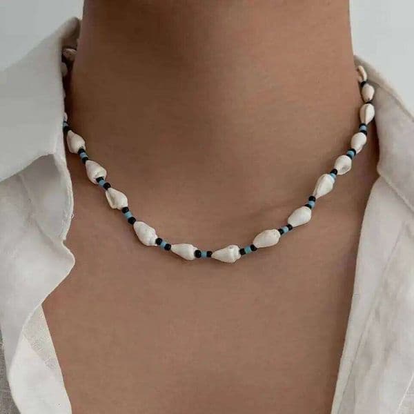 SHIXIN Boho Ethnic Wooden Bead Conch Necklace Men 2026 Surfer Summer Ocean Beach Vacation Clavicle Chain Neck Jewelry Gift 26W0609