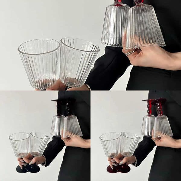 Stripe High-Value Vertical French Style Tall Glass Red Wine Beverage Glass Ice Cream Wine Glass Y260609