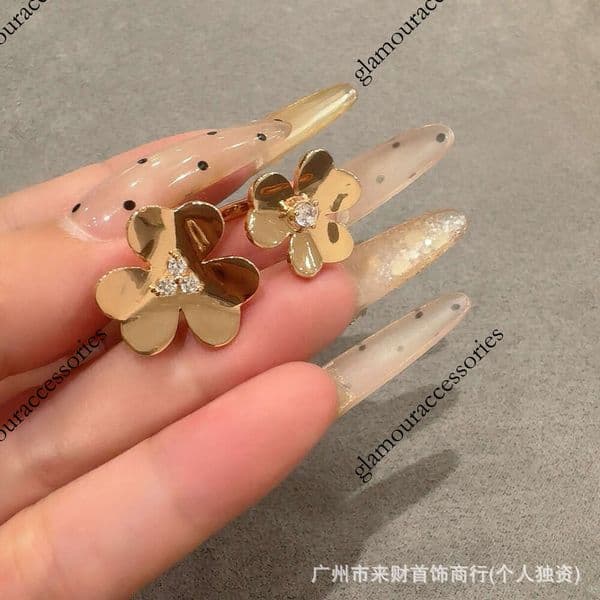 Designer Jewelry vanly cleeffly Ring Clover smooth ring for women rose gold four leaf clover jewelry