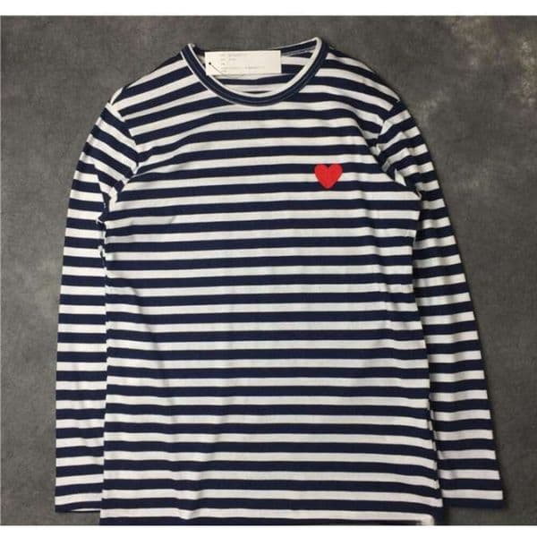 Comme De Garson Shirt Japan Designer Shirt Long Sleeve Top Red Heart Eyes Horizontal Stripe Design On The Chest Summer Round Neck Soft Cotton Daily Travel Clothing 683