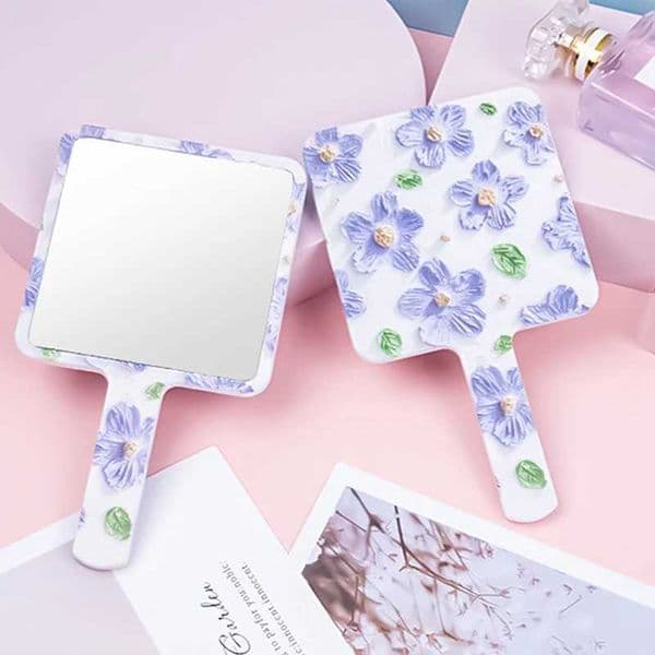 1Pc Liquid Shape Square Mirror Mini Hand-Held Desktop Cosmetic Makeup Mirror Travel Metallic Portable Beauty Mirror For Handbag C260609