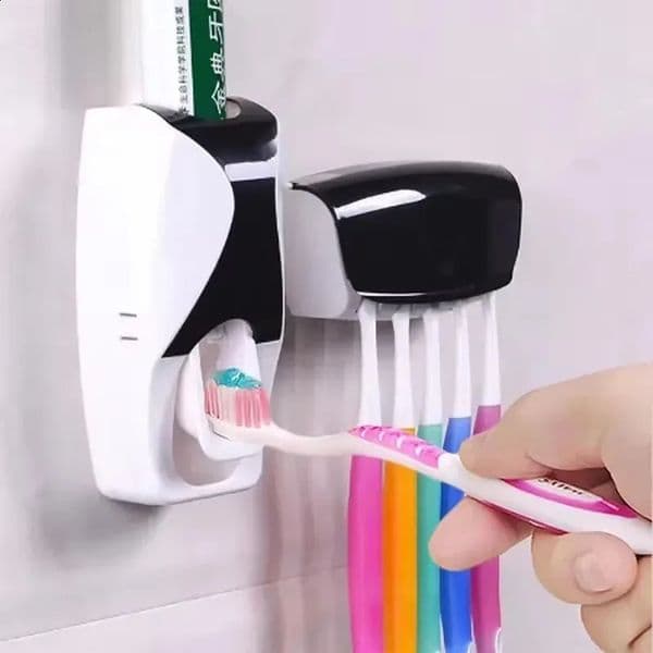 1 set of easy-to-use toothbrush holder with automatic toothpaste dispenser wall mounted toothbrush storage rack and bathroom 260609