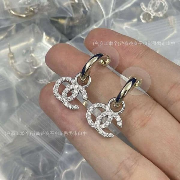 Channels Earrings Channeled Double C Glossy Full-Dia For Women Elegant Stud Earrings CC Earring