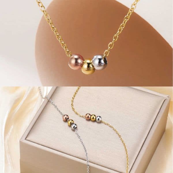 Necklace Beads Skyrim Stainless Three Steel Gold Color Minimalist Womens Choker Neck Chains Trendy Jewelry Gift L260609