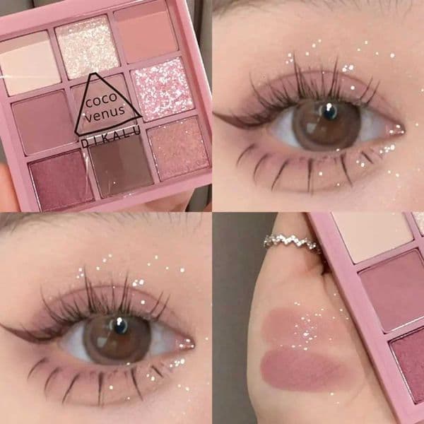 New Transparent Nine-color Eyeshadow Palette Rosy Nine Palace Glitter Eye MakeupT260610