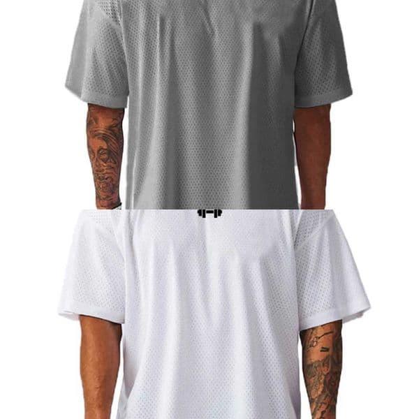Short Sleeve Quick Oversized Loose Dry Shirt Gym Bodybuilding Breathable Cool Mesh Clothing Mens Fitness Workout Muscle T-shirts L260610