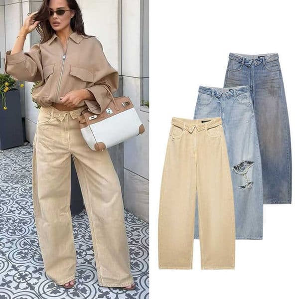 Womens New Spring Jeans 2026 Fashion Slim High-waisted Jeans Chic Spring Womens Elegant Travel Holiday Unique Street Pants L260610