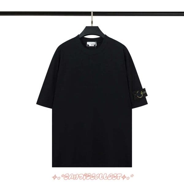 Stone chest embroidered badge round neck drop shoulder short sleeve shirt Mens T Shirts Designers Tshirt Luxury Clothes Casual Classic Short Sleeve Cotton ba4