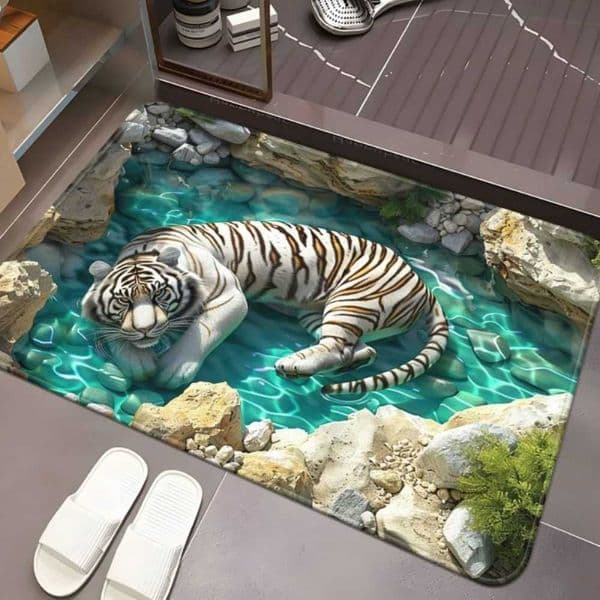 3D VIKAMA Illusion White Tiger Water Print Floor Mat Anti-slip Water Absorbing Floor Mat Bathroom Bedroom Carpet Home Decoration D260610