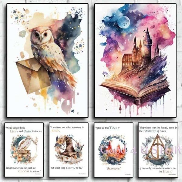 Classic Wizard Movie Quotes Magic School Flying Broom Owl Harris Poster Canvas Painting Wall Art Pictures Home Nursery Decor 26L0610