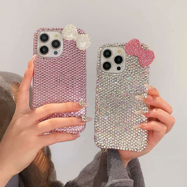 Sparkling Rhinestone Case with Sweet Bow Decor, Luxury Cover for iPhone Series