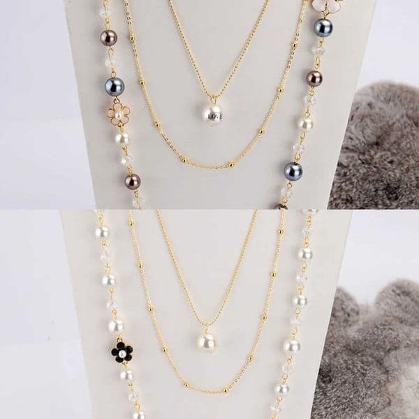 Necklace Womens Pearl Exquisite Long Bride Weddings Gift Camellia Flower Jewelry Pearl Sweater Chains L260609