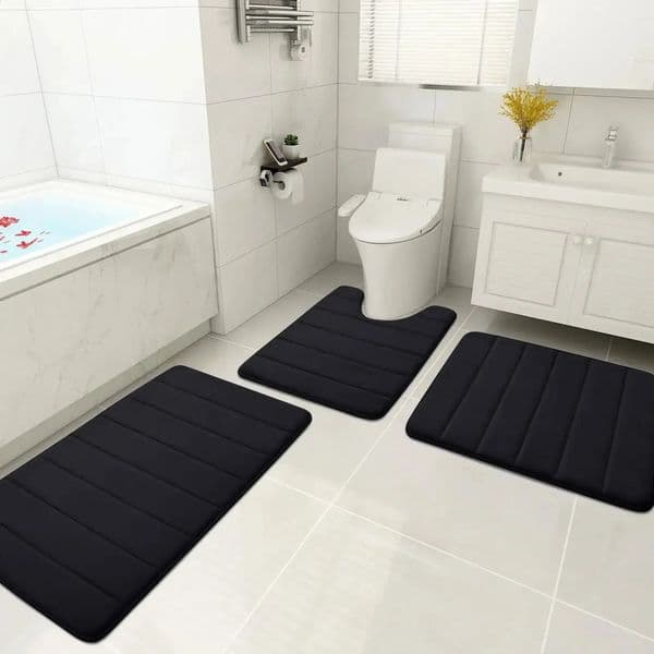 2026 Set 3 Piece Memory Foam Bathroom perfume Rug Grey Non-Slip Extra cologne Absorbent Toilet Bath Foot Mats Sets Soft Dry Home Washable Carpets Free Shipping 27