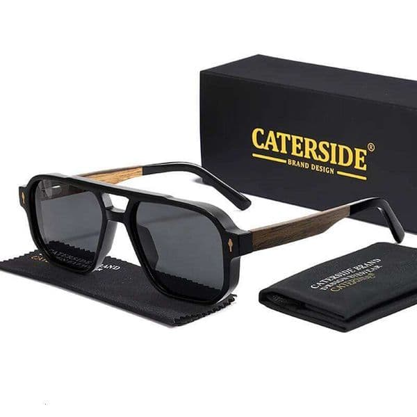 CATERSIDE Fashion Men Polarized Sunglasses Retro Luxury Brand Design Solid Wood Temple Sun Women Driving Party Glasses 26Y0606