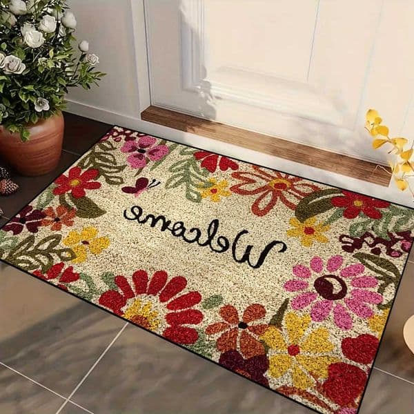 Garden VIKAMA Flower Welcome Doormat Non-slip Washable Entryway Rug for Living Room Bedroom Kitchen Home Decor D260610