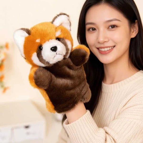 25cm Red Panda Plush Hand Puppet Kawaii Cartoon Animal Tell Story Prop Interactive Plushie Gift L260610855G