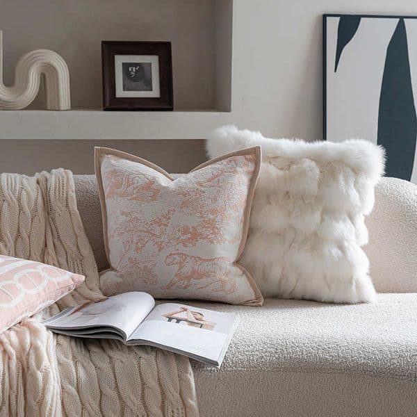French Cream Style High-End Living Room Sofa Cushion Pillow Model Room Bedside Pillow Double-Sided Jacquard Chenille L260606KLU0