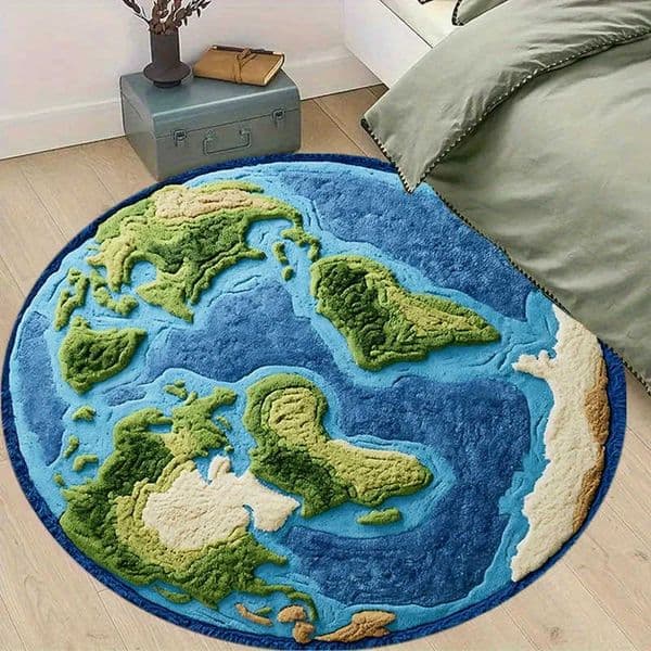 Earth round Plush Rug Soft Sound-Absorbing Floor Carpet Bedside Mat for Bedroom Study Office Home Interior Decor D260610