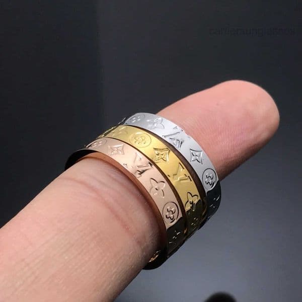 Titanium Steel CNC Luxury designer boy girl thick thin solid V Ring 18K white Gold Silver rose Rings branded engrave Women men love wedding Jewelry size 6 7 8 9 10 11 JNW6