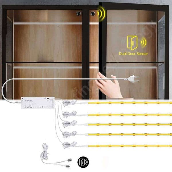 Double Door Sensor COB LED Strip Light Kit 24V for Under Cabinet Lighting Wardrobe Showcase Bookshelf AU EU US UK Plug Choose 26Y0610