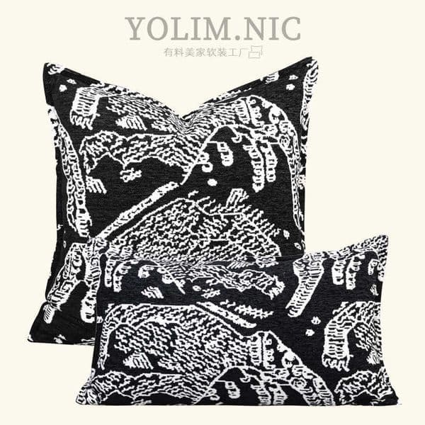 French-style light luxury black auspicious elephant throw pillow for sofa living room lumbar pillow high-end cushion for hotel model rooms L260606