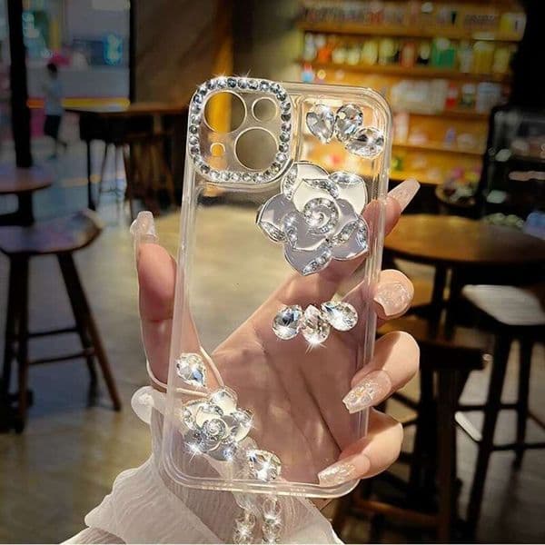 2026 New Dhgargets Compatible Apple 16 outdoor Pro Max Phone Case Luxurious Rhinestone Camellia Creative Iphone 15 New Transparent Free Shipping 32