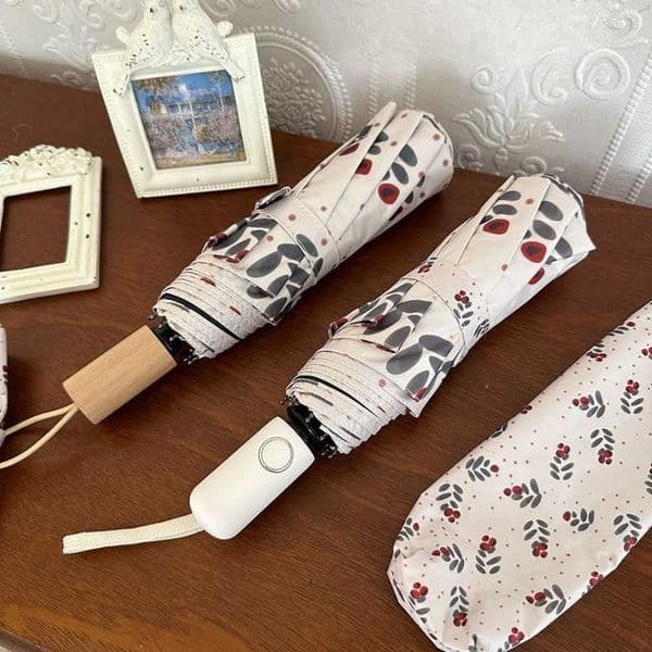 Dot Polka Hawthorn Pattern Umbrella Sunny Rainy Dual Use UV Protection Foldable Black Glue Sun Shade Umbrella D260610