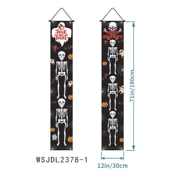 Custom LED Lighted Halloween Porch Banner, Spooky Night Wall Art, Oxford Fabric Halloween Couplet Decor, 30x180cm