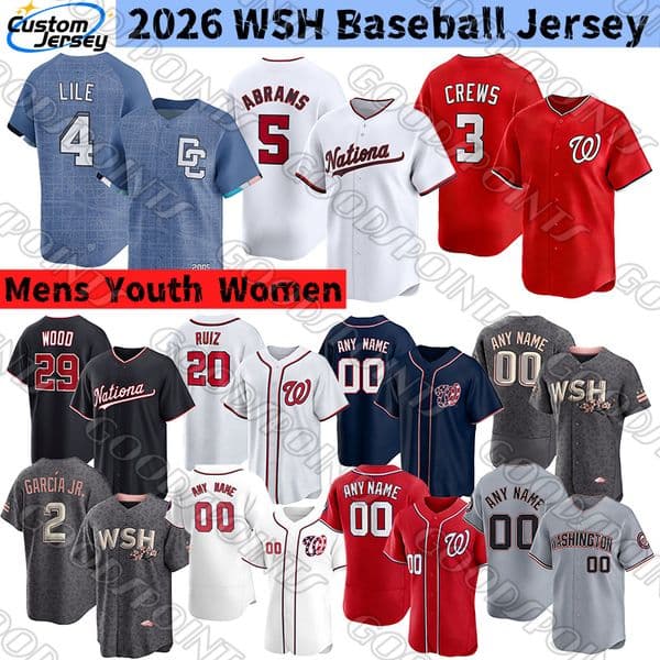 WashingtonS Nationals Baseball Jerseys - CJ Abrams James Wood Garcia Jr Dylan Crews Daylen Lile Keibert Ruiz Nasim Nunez Alcantara Hassell III Fans Apparel