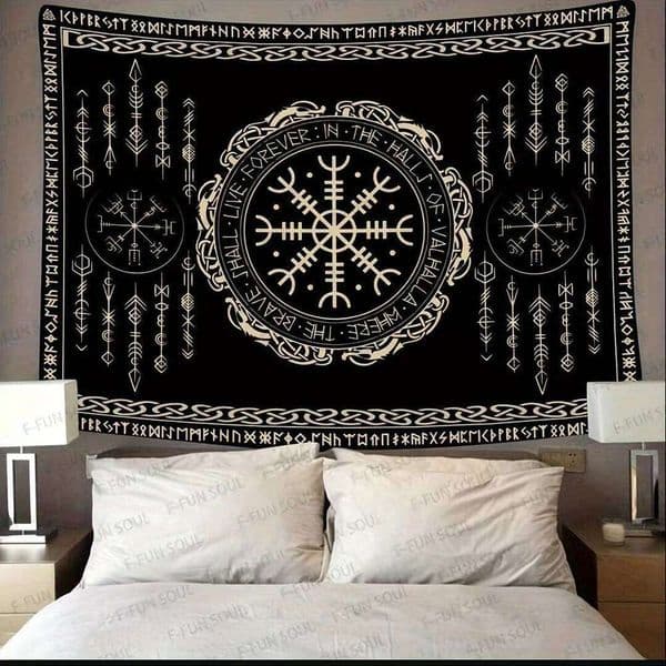 VIKAMA Scandinavian Rune Energy Field Tapestry Celtic Living Room B&B Cafe Decoration Viking Mythology Art Backdrop 26Y0610