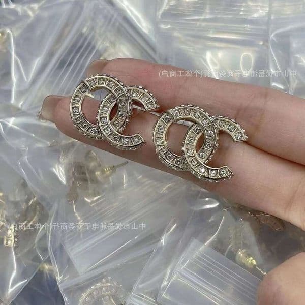 CC Earrings Channeled Double C Full Dia Square Stud Women Fashion Earrings For Women Channels Earring