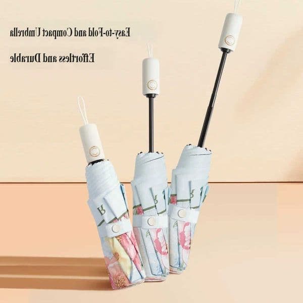 Safe Self-retracting Anti-rebound Fully Automatic Double-rib Umbrella Folding Black Vinyl Sunshade Umbrella Fresh Style Three- D260610