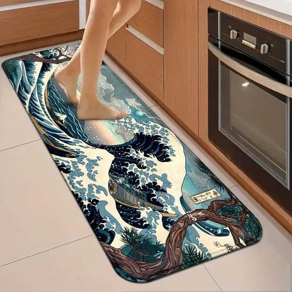 Ukiyo-e Japanese Wave Pattern Carpet Mat Rug Home Decoration Non-Slip for Kitchen Entryway Living Room Living Room Decoration D260610