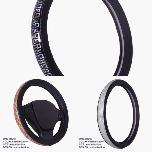 crystal comfortable steering wheel cover rhinestone laser series non-slip artificial leather universal type Y260610