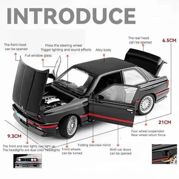 Plane 1 24 BMW M3 E30 IM Alloy Micro Die-Casting Metal Sc Model Sound Light Simulation Series Childrens Toy Car slot car Gift Tr