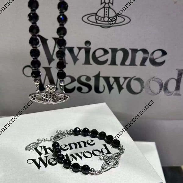 Designer jewelry Vivi ennewestwood bracelet Empress of the West Saturn Planet Obsidian for Women with Inlaid Dias Clavicle Chain Quality Choker Necklace