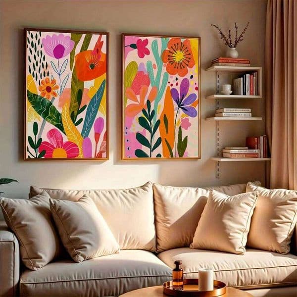 2pcs/set Bohemian Spring & Summer Canvas Printing Vertical Abstract Plant Flower Wall Art Poster for Modern Home Decor 26L0610