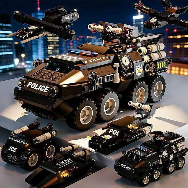 Urban SWAT Armored Vehicle Building Blocks Military Tank Pol Car Construction Set Boys DIY Toys Christmas Birthday Gift J260610