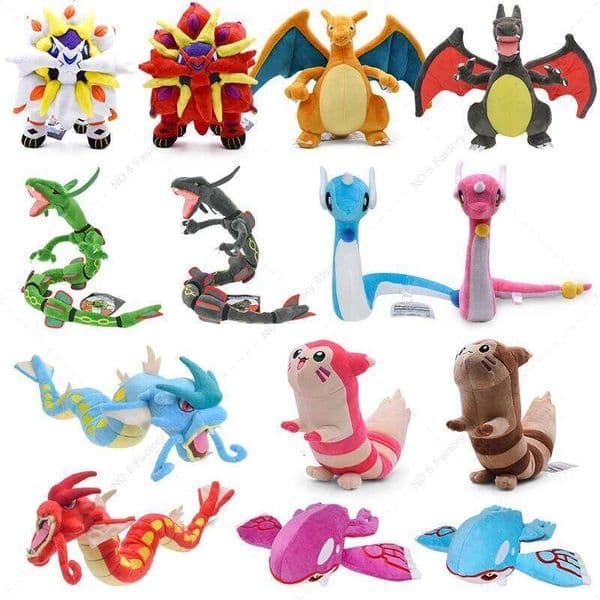 Charizard Plush Rayquaza Gyarados Dragonair Stuffed Doll Kyogre Furret Solgaleo Lucario Peluche Toys Hobbies Xmas Gifts 26Y0610