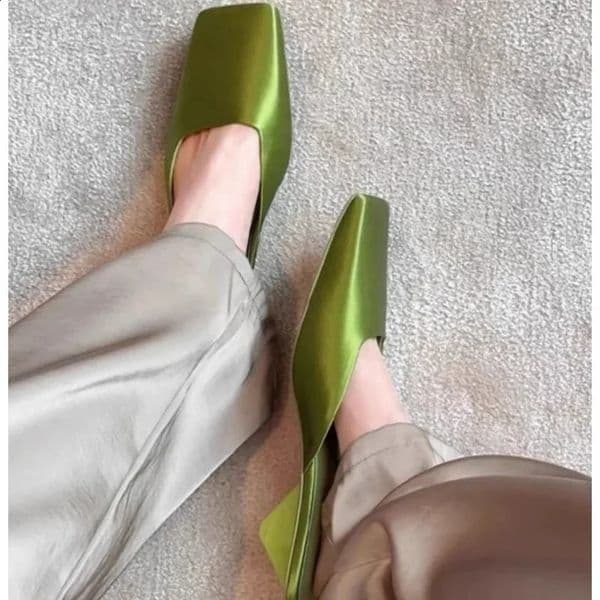 Satin Sandals Women Summer Sexy Square Head Strange Low Heel Slide Sandals Chunky Heel Elegant Mule Slippers Women 260610
