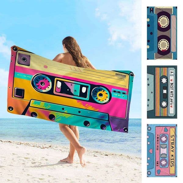 Retro Cassette Music Tape Microfiber Beach Absorbent Quick dry Soft Yoga Swimming Resort Mountain Climbing Towel 26L0610