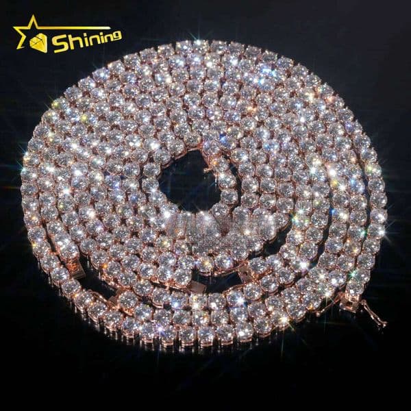 Custom Iced Out Hip Hop Jewelry Chain 5MM Real Soild Gold Lab Grown Diamond Tennis Necklace