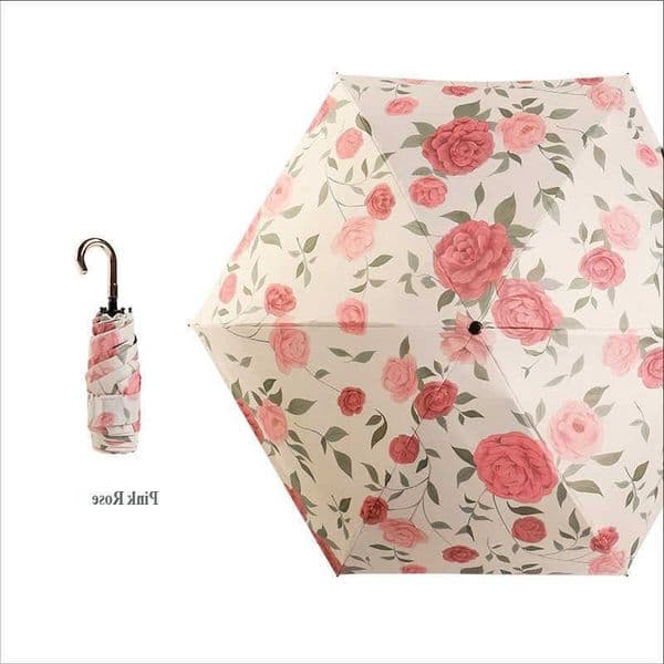 Dual 5-Fold Use Umbrella Golden Hook Handle UV Protection Compact Portable for Girls Students Outdoor Daily Use D260610