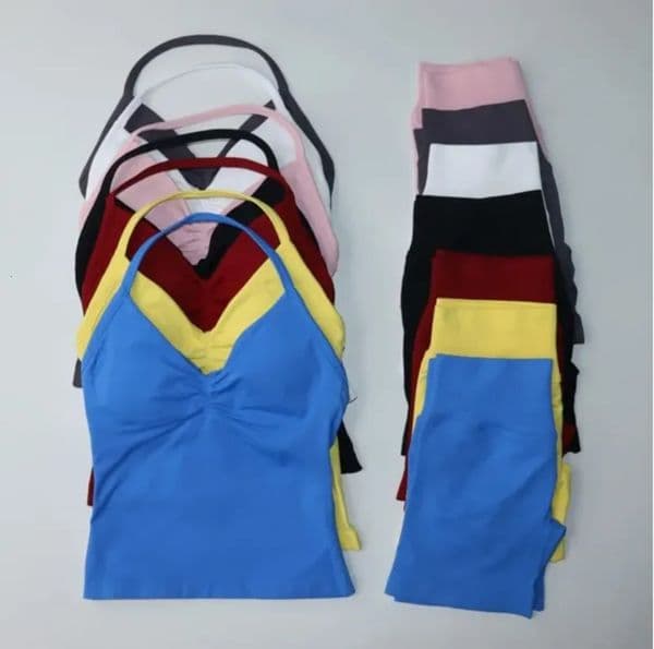 2026 Gym Clothe Set 2Pcs Set Women Sports Backless Tank Tops Vest High Waist Scrunch Seamless Shorts workout set Gym Suit Fitness Clothes Activewear Workout Set x369