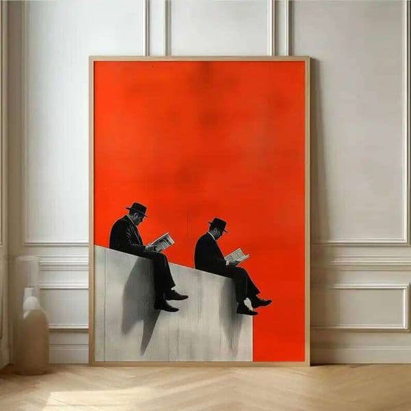1pc Retro Surrealism Unique Men on Edge Poster - Frameless Abstract Canvas Wall Art Print for Living Room & Bedroom Decortions 26L0610
